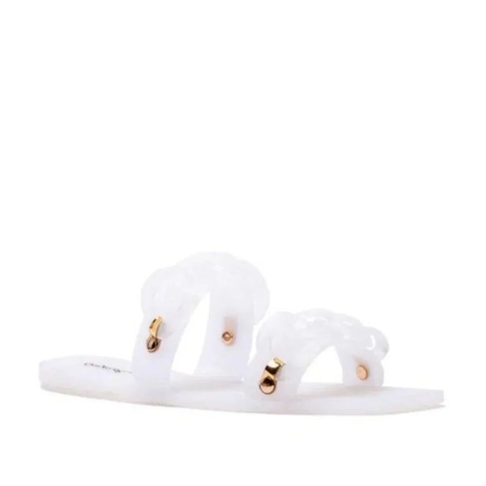 !! NEW !! Jelly Slide Sandals with Chain Detail in Matte White - Picture 5 of 11